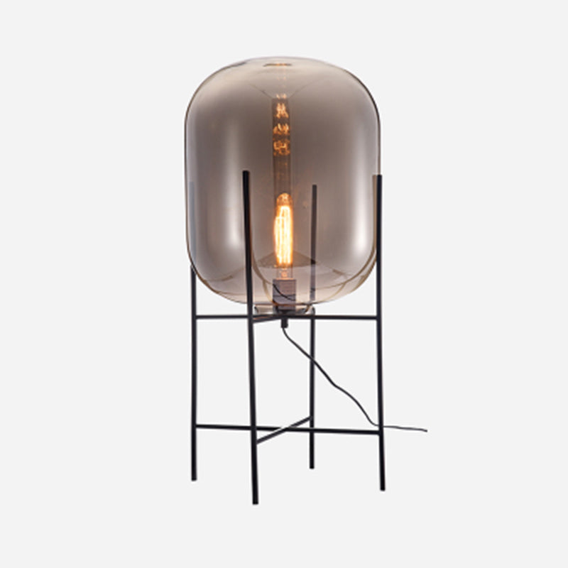 Glass Capsule Floor Light Designer 1 Bulb Black Standing Lamp with Metal H-Brace Smoke Gray 13.5" Clearhalo 'Floor Lamps' 'Lamps' Lighting' 2478887