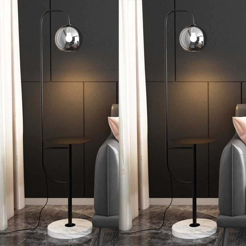 Postmodern Globe Floor Standing Lamp Glass 1 Bulb Living Room Floor Light with Tray Black Clearhalo 'Floor Lamps' 'Lamps' Lighting' 2478923