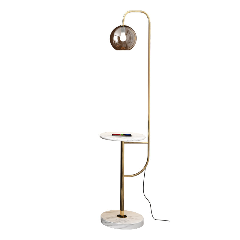 Postmodern Globe Floor Standing Lamp Glass 1 Bulb Living Room Floor Light with Tray Clearhalo 'Floor Lamps' 'Lamps' Lighting' 2478928