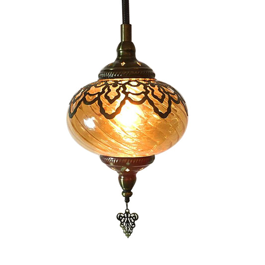 Globe Pendant Lamp Antique 1 Head Yellow Glass Ceiling Pendant Light for Coffee House Clearhalo 'Ceiling Lights' 'Glass shade' 'Glass' 'Pendant Lights' 'Pendants' Lighting' 247892
