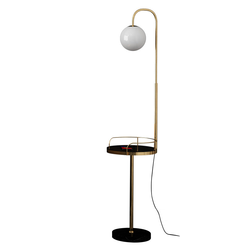 Minimalist Ball Floor Lamp Stain Opal Glass 1-Light Living Room Standing Light with 3-Sided Guardrail Clearhalo 'Floor Lamps' 'Lamps' Lighting' 2478934