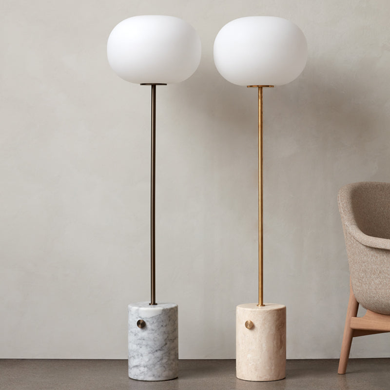 Cream Glass Ovoid Floor Light Minimalistic Single-Bulb Stand Up Lamp with Cylindrical Marble Base Clearhalo 'Floor Lamps' 'Lamps' Lighting' 2478945
