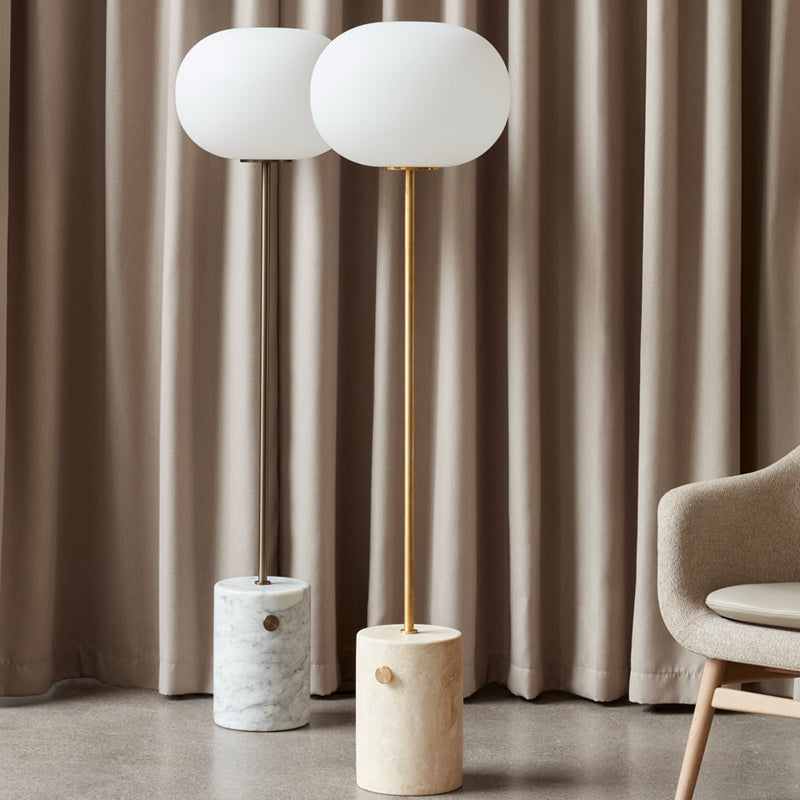 Cream Glass Ovoid Floor Light Minimalistic Single-Bulb Stand Up Lamp with Cylindrical Marble Base Clearhalo 'Floor Lamps' 'Lamps' Lighting' 2478949