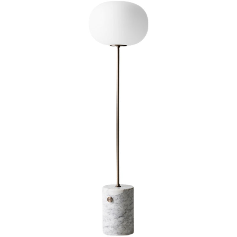 Cream Glass Ovoid Floor Light Minimalistic Single-Bulb Stand Up Lamp with Cylindrical Marble Base Clearhalo 'Floor Lamps' 'Lamps' Lighting' 2478951
