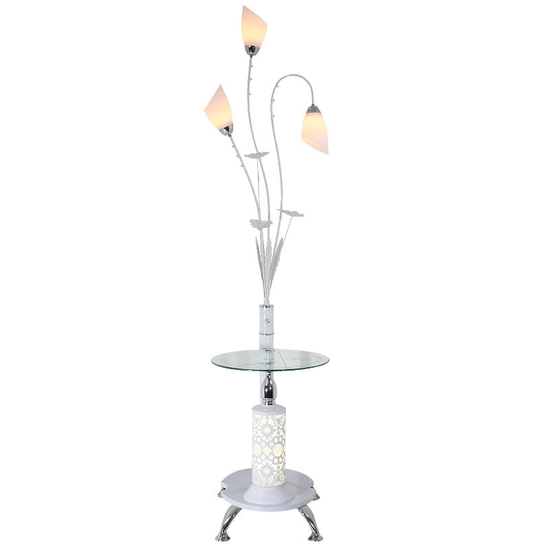 Tulip Living Room Floor Light Rustic Ivory Glass 3-Light White Standing Lamp with Table Clearhalo 'Floor Lamps' 'Lamps' Lighting' 2478968