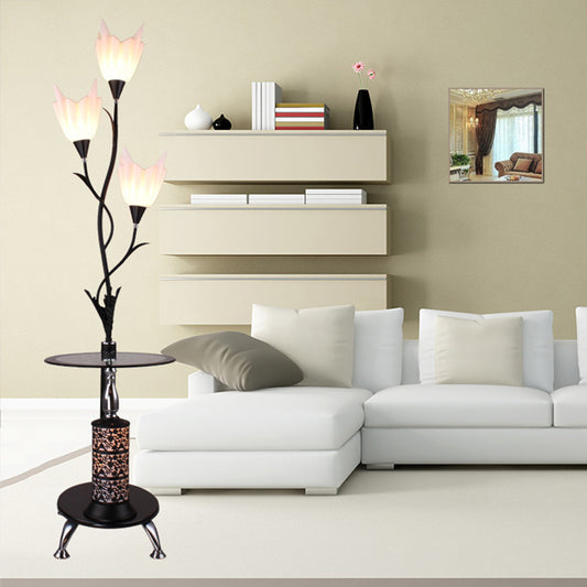 Black 3 Heads Tray Floor Lamp Rural Acrylic Flower Floor Standing Light for Living Room Black Clearhalo 'Floor Lamps' 'Lamps' Lighting' 2478970