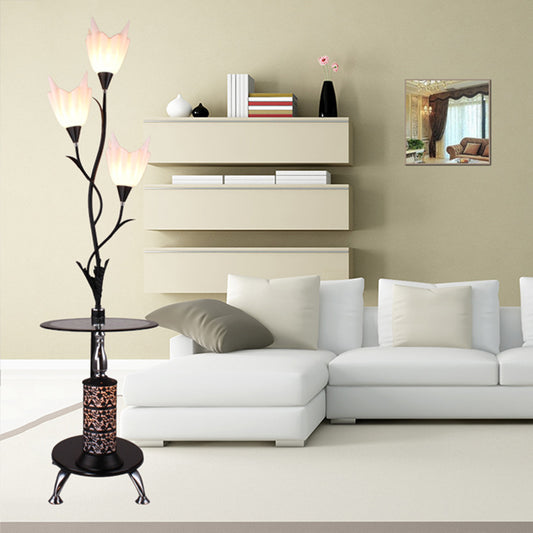 Black 3 Heads Tray Floor Lamp Rural Acrylic Flower Floor Standing Light for Living Room Clearhalo 'Floor Lamps' 'Lamps' Lighting' 2478971