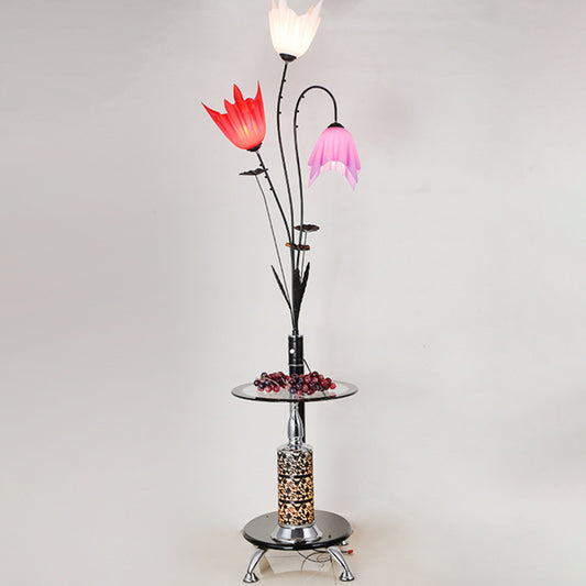 3-Light Flower Floor Light Countryside Black Acrylic Tray Floor Lamp for Living Room Black Clearhalo 'Floor Lamps' 'Lamps' Lighting' 2478979