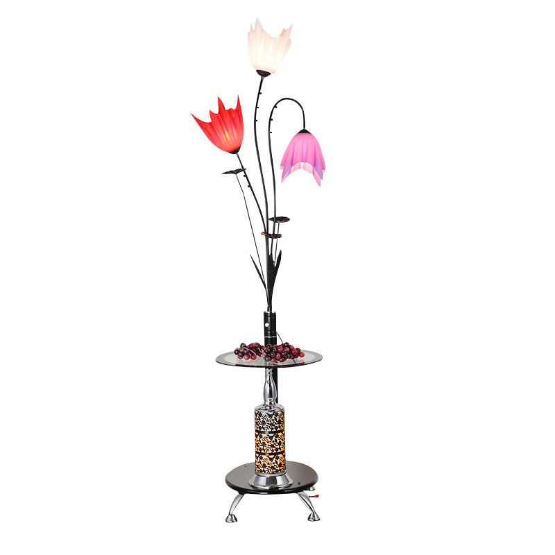 3-Light Flower Floor Light Countryside Black Acrylic Tray Floor Lamp for Living Room Clearhalo 'Floor Lamps' 'Lamps' Lighting' 2478981