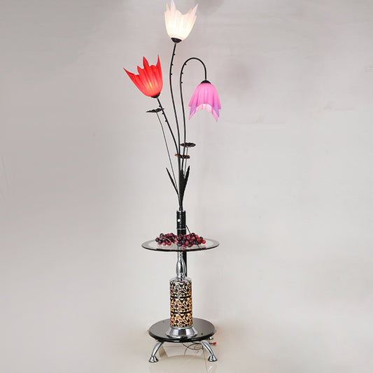 3-Light Flower Floor Light Countryside Black Acrylic Tray Floor Lamp for Living Room Clearhalo 'Floor Lamps' 'Lamps' Lighting' 2478982