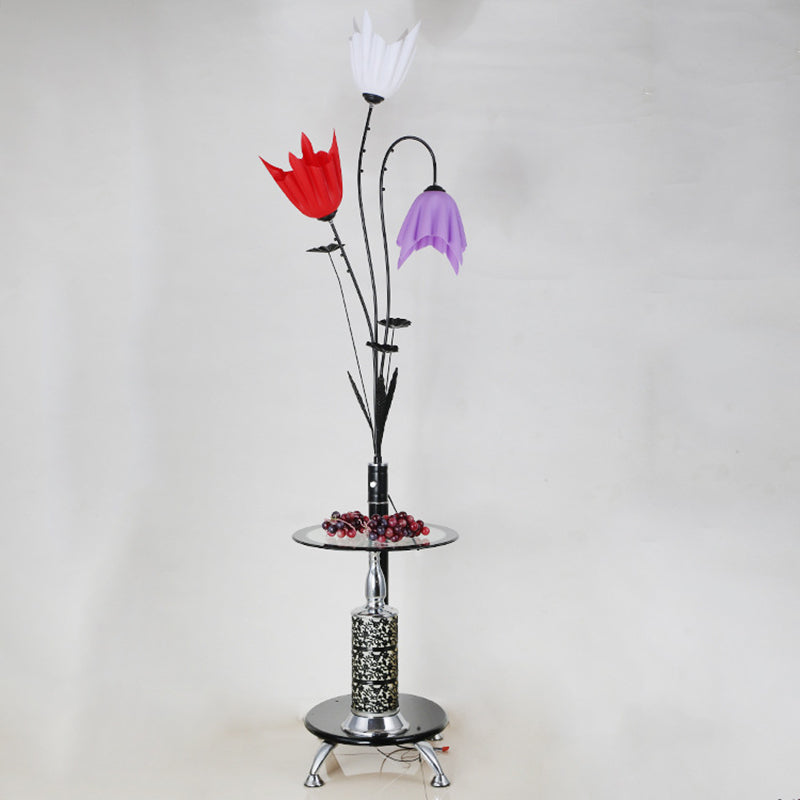 3-Light Flower Floor Light Countryside Black Acrylic Tray Floor Lamp for Living Room Clearhalo 'Floor Lamps' 'Lamps' Lighting' 2478983
