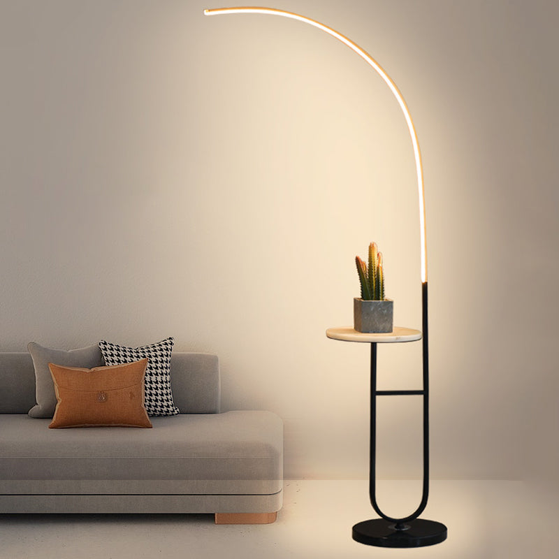 Modern Style Curve Standing Lamp Metal 1 Head Living Room LED Tray Floor Lighting Clearhalo 'Floor Lamps' 'Lamps' Lighting' 2479002