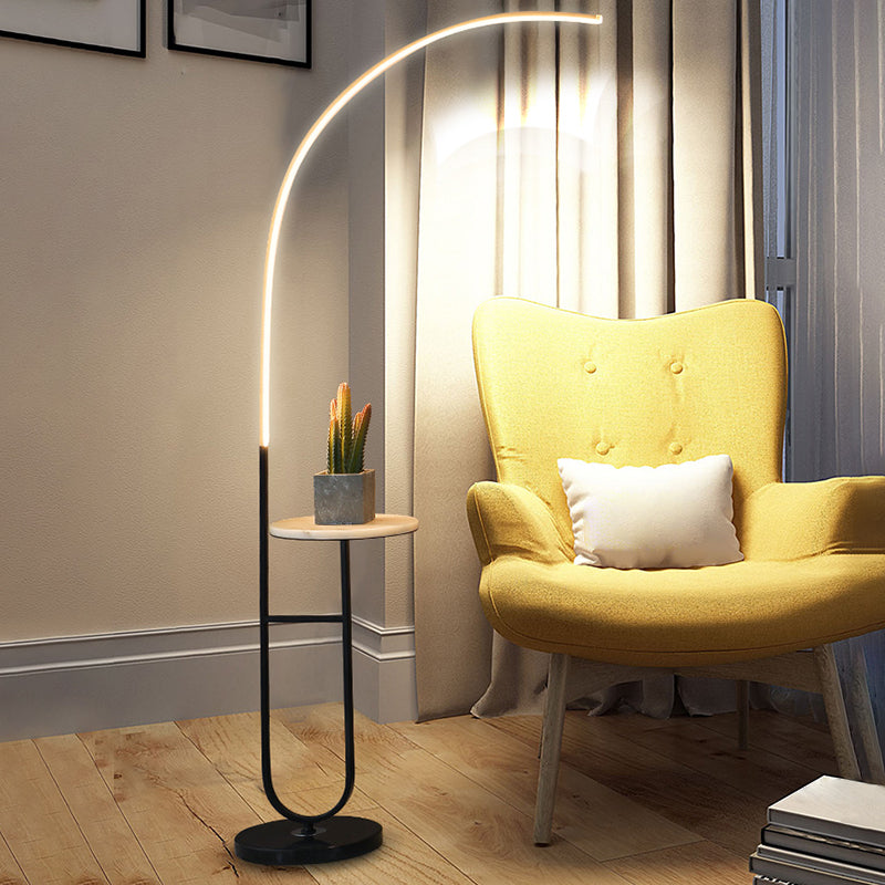 Modern Style Curve Standing Lamp Metal 1 Head Living Room LED Tray Floor Lighting Clearhalo 'Floor Lamps' 'Lamps' Lighting' 2479003