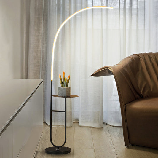 Modern Style Curve Standing Lamp Metal 1 Head Living Room LED Tray Floor Lighting Black Clearhalo 'Floor Lamps' 'Lamps' Lighting' 2479006