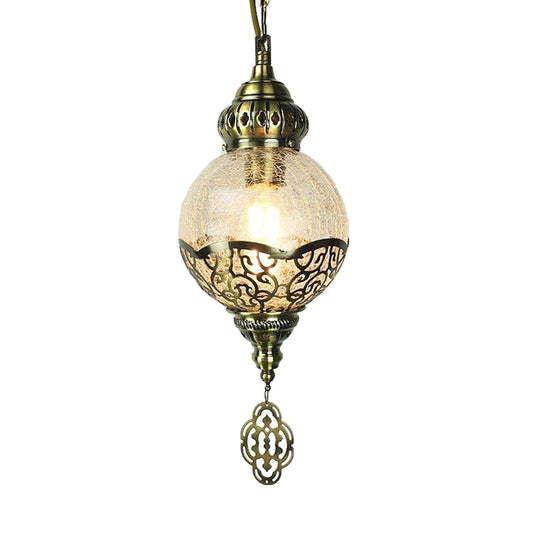 1 Bulb Sphere Ceiling Lamp Tradition Clear Crackled Glass Suspended Lighting Fixture for Dining Room Clearhalo 'Ceiling Lights' 'Glass shade' 'Glass' 'Pendant Lights' 'Pendants' Lighting' 247901