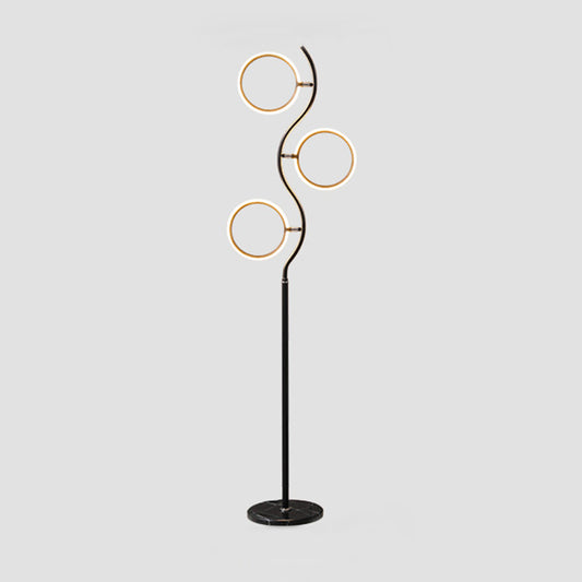 Rotatable Ring Shaped Floor Light Artistic Metal 3-Head Bedroom LED Standing Lamp Black Clearhalo 'Floor Lamps' 'Lamps' Lighting' 2479025