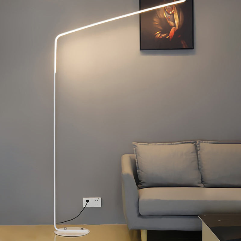 Metal Bend Linear Floor Lighting Minimalistic LED Standing Light with Foot Switch White Clearhalo 'Floor Lamps' 'Lamps' Lighting' 2479032