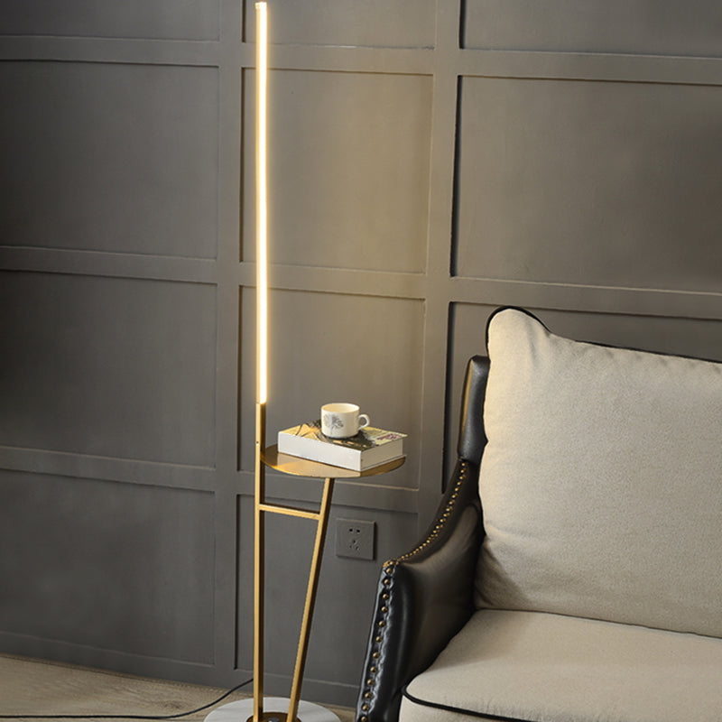 Simple Stick Shaped Floor Light Aluminum Living Room LED Standing Lamp with Tray Gold Clearhalo 'Floor Lamps' 'Lamps' Lighting' 2479040