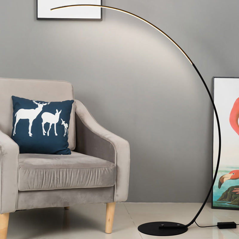 Bow Shaped Living Room Floor Lamp Metallic Simple Style LED Standing Floor Light Black Clearhalo 'Floor Lamps' 'Lamps' Lighting' 2479044