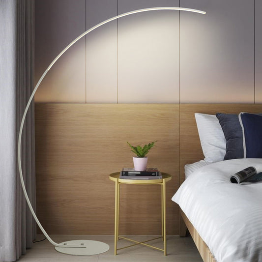 Bow Shaped Living Room Floor Lamp Metallic Simple Style LED Standing Floor Light White Clearhalo 'Floor Lamps' 'Lamps' Lighting' 2479045