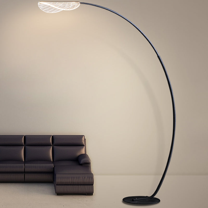 Simplicity Arc Floor Lighting Metal Living Room LED Standing Lamp with Leaf Acrylic Shade Black Clearhalo 'Floor Lamps' 'Lamps' Lighting' 2479063