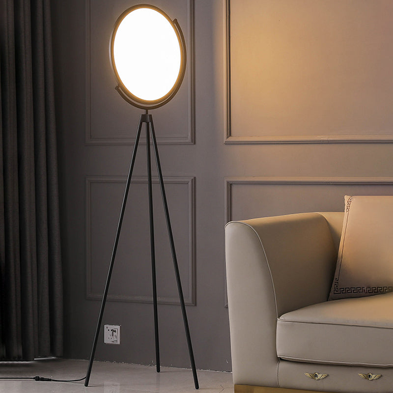 Rotatable Disc Floor Lamp Minimalistic Acrylic LED Tripod Standing Light for Living Room Black Clearhalo 'Floor Lamps' 'Lamps' Lighting' 2479068