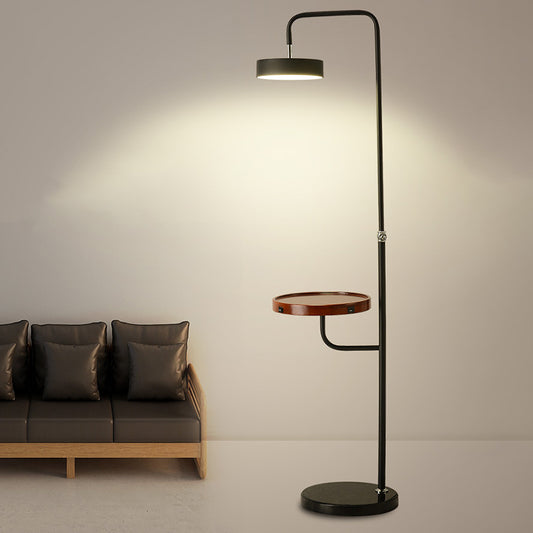 Swingable Round LED Floor Light Modern Metal Living Room Stand Up Lamp with Table Brown Clearhalo 'Floor Lamps' 'Lamps' Lighting' 2479073