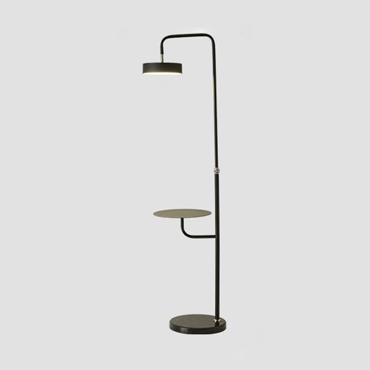 Swingable Round LED Floor Light Modern Metal Living Room Stand Up Lamp with Table Black Clearhalo 'Floor Lamps' 'Lamps' Lighting' 2479074