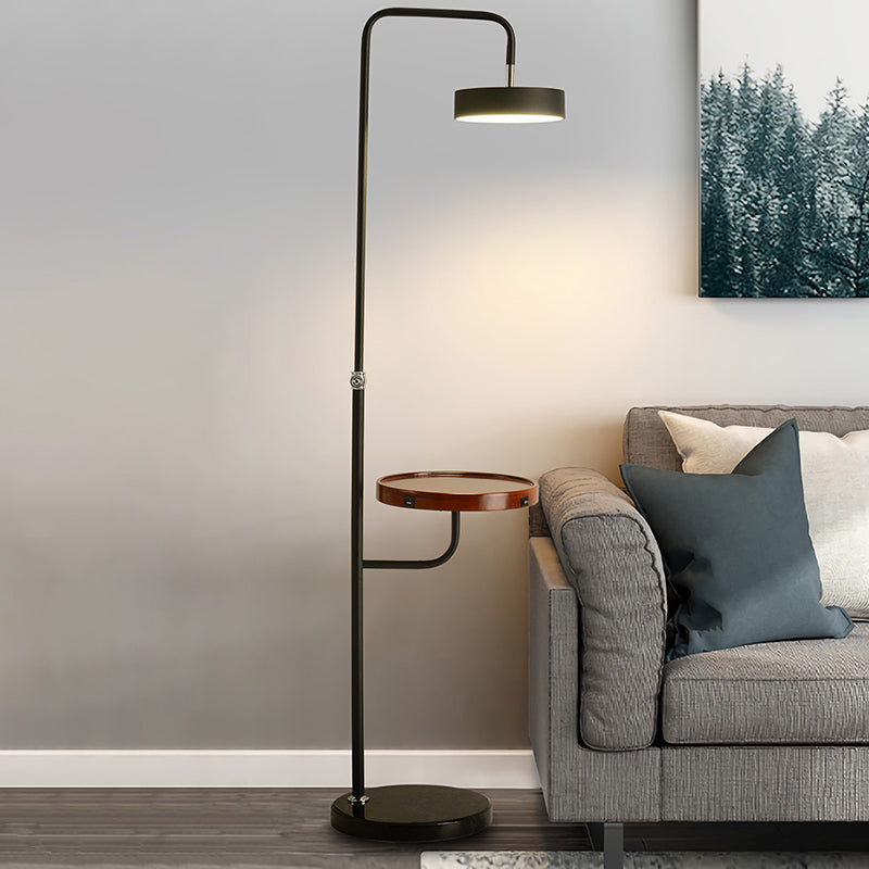 Swingable Round LED Floor Light Modern Metal Living Room Stand Up Lamp with Table Clearhalo 'Floor Lamps' 'Lamps' Lighting' 2479075