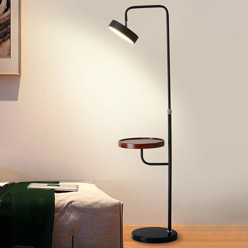 Swingable Round LED Floor Light Modern Metal Living Room Stand Up Lamp with Table Clearhalo 'Floor Lamps' 'Lamps' Lighting' 2479078