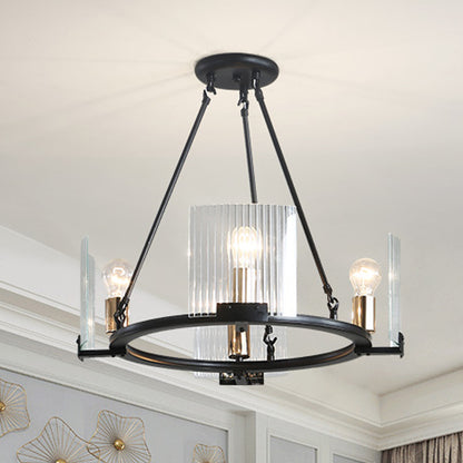 Wagon Wheel Living Room Ceiling Chandelier Traditional Metal 4/8/10 Lights Black Hanging Fixture 4 Black Clearhalo 'Ceiling Lights' 'Chandeliers' Lighting' options 247922_ee952af8-b6b8-4f59-91a8-b410a3240d4d