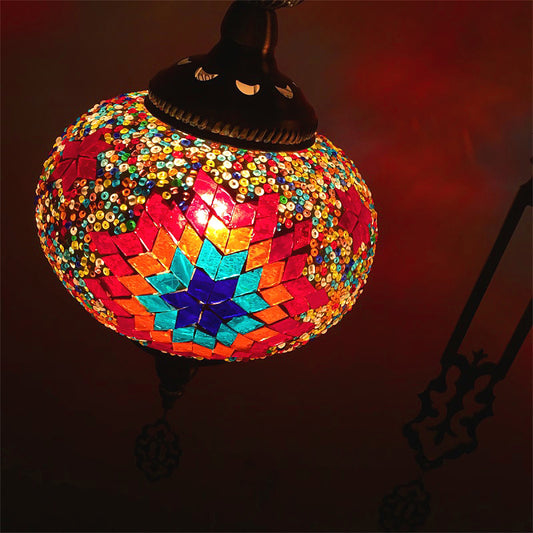 Global Chandelier Lamp Traditional 2 Heads Red/Blue Glass Ceiling Pendant Light for Hallway Clearhalo 'Ceiling Lights' 'Chandeliers' 'Glass shade' 'Glass' Lighting' 247954