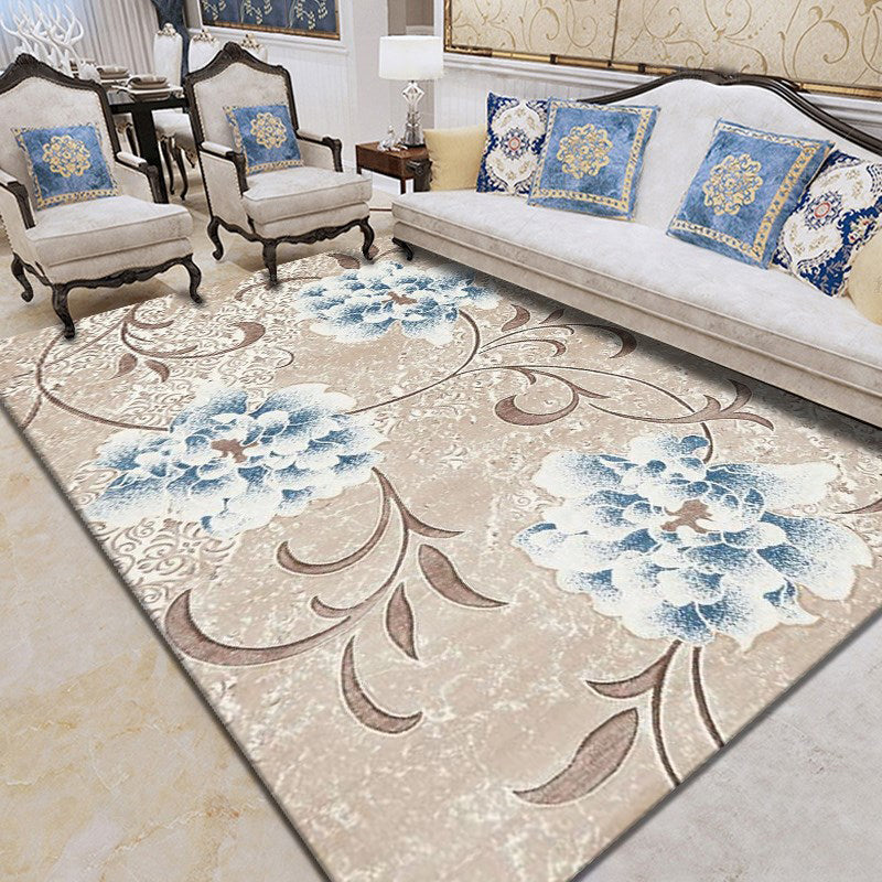 Modern Plant Printed Rug Multi Colored Cotton Blend Area Carpet Pet Friendly Easy Care Indoor Rug for Living Room Camel Clearhalo 'Area Rug' 'Modern' 'Rugs' Rug' 2479707