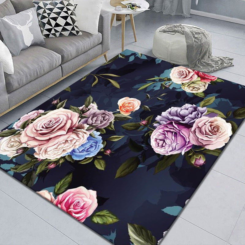 Modern Plant Printed Rug Multi Colored Cotton Blend Area Carpet Pet Friendly Easy Care Indoor Rug for Living Room Black Clearhalo 'Area Rug' 'Modern' 'Rugs' Rug' 2479711