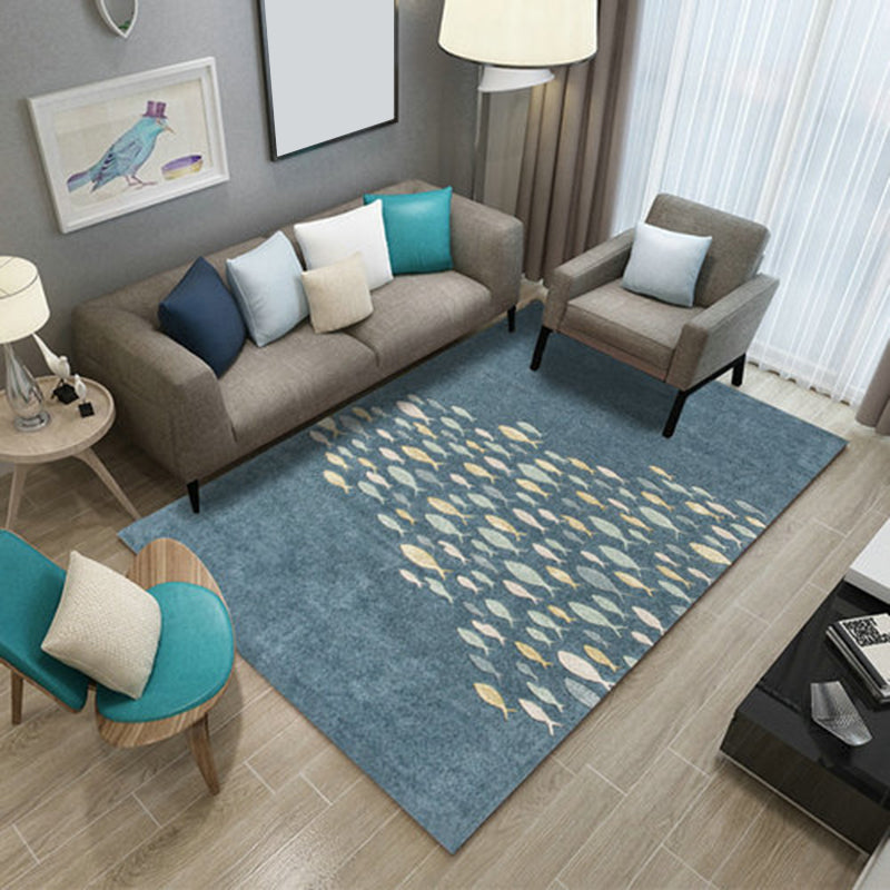 Multi Color Scandinavian Rug Polyster Plant Printed Area Carpet Pet Friendly Easy Care Area Rug for Bedroom Lake Blue Clearhalo 'Area Rug' 'Modern' 'Rugs' Rug' 2479716