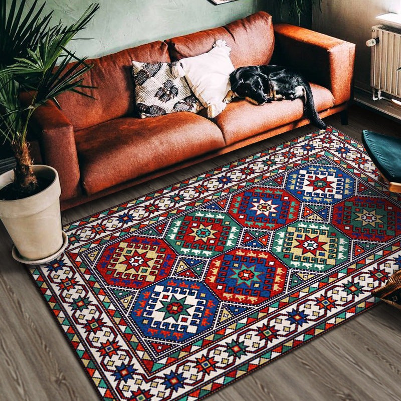 Multi Color Geometric Print Rug Cotton Blend Persian Area Carpet Non-Slip Backing Easy Care Indoor Rug for Living Room Blue Clearhalo 'Area Rug' 'Moroccan' 'Rugs' Rug' 2479760