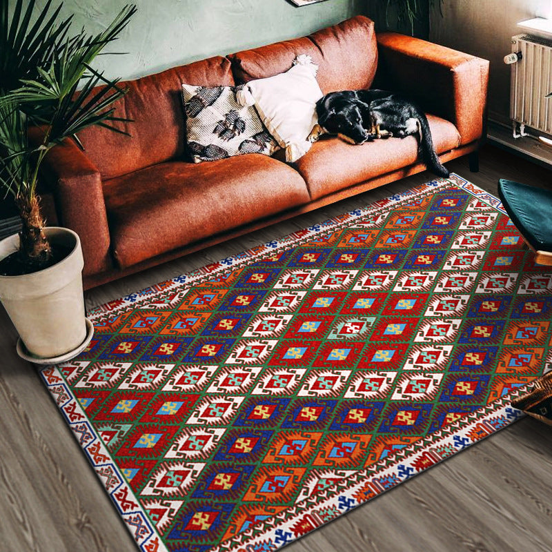 Multi Color Geometric Print Rug Cotton Blend Persian Area Carpet Non-Slip Backing Easy Care Indoor Rug for Living Room Yellow-Red Clearhalo 'Area Rug' 'Moroccan' 'Rugs' Rug' 2479761