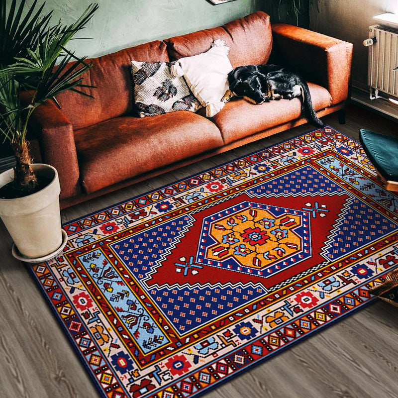 Multi Color Geometric Print Rug Cotton Blend Persian Area Carpet Non-Slip Backing Easy Care Indoor Rug for Living Room Blue-Orange Clearhalo 'Area Rug' 'Moroccan' 'Rugs' Rug' 2479763