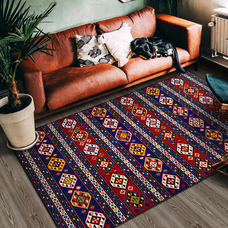 Multi Color Geometric Print Rug Cotton Blend Persian Area Carpet Non-Slip Backing Easy Care Indoor Rug for Living Room Red-Blue Clearhalo 'Area Rug' 'Moroccan' 'Rugs' Rug' 2479765