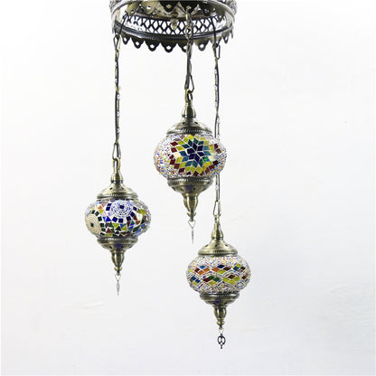 3 Bulbs Sphere Ceiling Chandelier Tradition Pink/Red-Blue-Coffee Glass Suspended Lighting Fixture Red-Blue-Brown Clearhalo 'Ceiling Lights' 'Chandeliers' 'Glass shade' 'Glass' Lighting' 247978