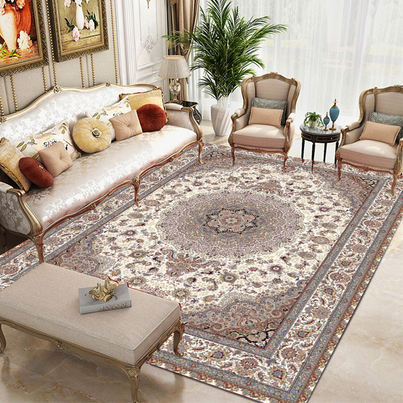 Multi Color Oriental Rug Cotton Blend Floral Printed Area Carpet Non-Slip Backing Pet Friendly Indoor Rug for Living Room Clearhalo 'Area Rug' 'Rugs' 'Shabby Chic' Rug' 2479792