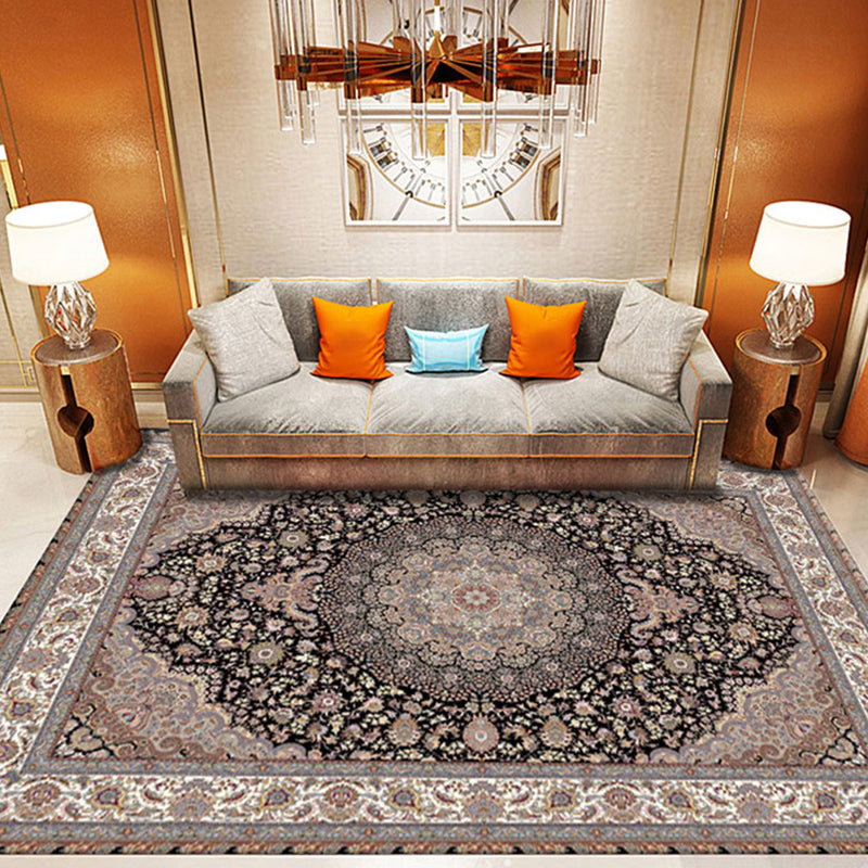 Multi Color Oriental Rug Cotton Blend Floral Printed Area Carpet Non-Slip Backing Pet Friendly Indoor Rug for Living Room Coffee Clearhalo 'Area Rug' 'Rugs' 'Shabby Chic' Rug' 2479793