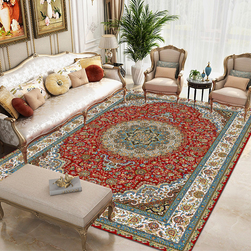 Multi Color Oriental Rug Cotton Blend Floral Printed Area Carpet Non-Slip Backing Pet Friendly Indoor Rug for Living Room Clearhalo 'Area Rug' 'Rugs' 'Shabby Chic' Rug' 2479794