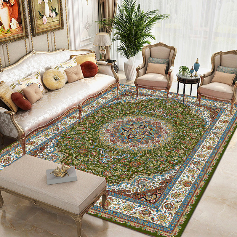 Multi Color Oriental Rug Cotton Blend Floral Printed Area Carpet Non-Slip Backing Pet Friendly Indoor Rug for Living Room Olive Green Clearhalo 'Area Rug' 'Rugs' 'Shabby Chic' Rug' 2479795