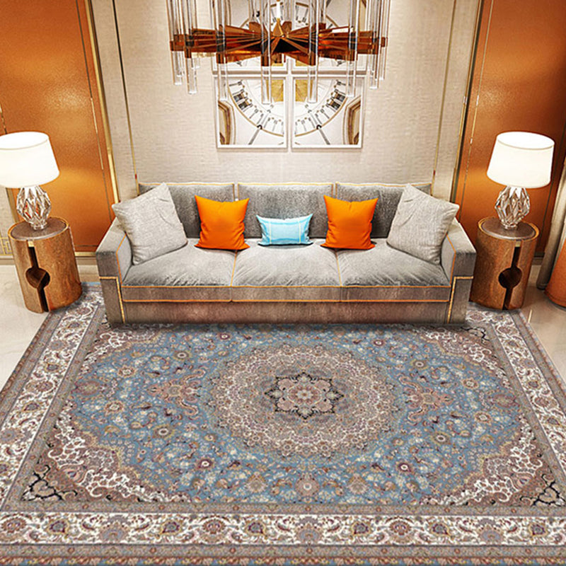 Multi Color Oriental Rug Cotton Blend Floral Printed Area Carpet Non-Slip Backing Pet Friendly Indoor Rug for Living Room Light Blue Clearhalo 'Area Rug' 'Rugs' 'Shabby Chic' Rug' 2479796