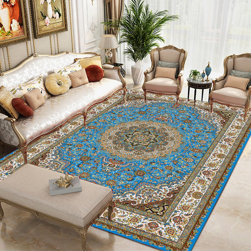 Multi Color Oriental Rug Cotton Blend Floral Printed Area Carpet Non-Slip Backing Pet Friendly Indoor Rug for Living Room Blue Clearhalo 'Area Rug' 'Rugs' 'Shabby Chic' Rug' 2479799