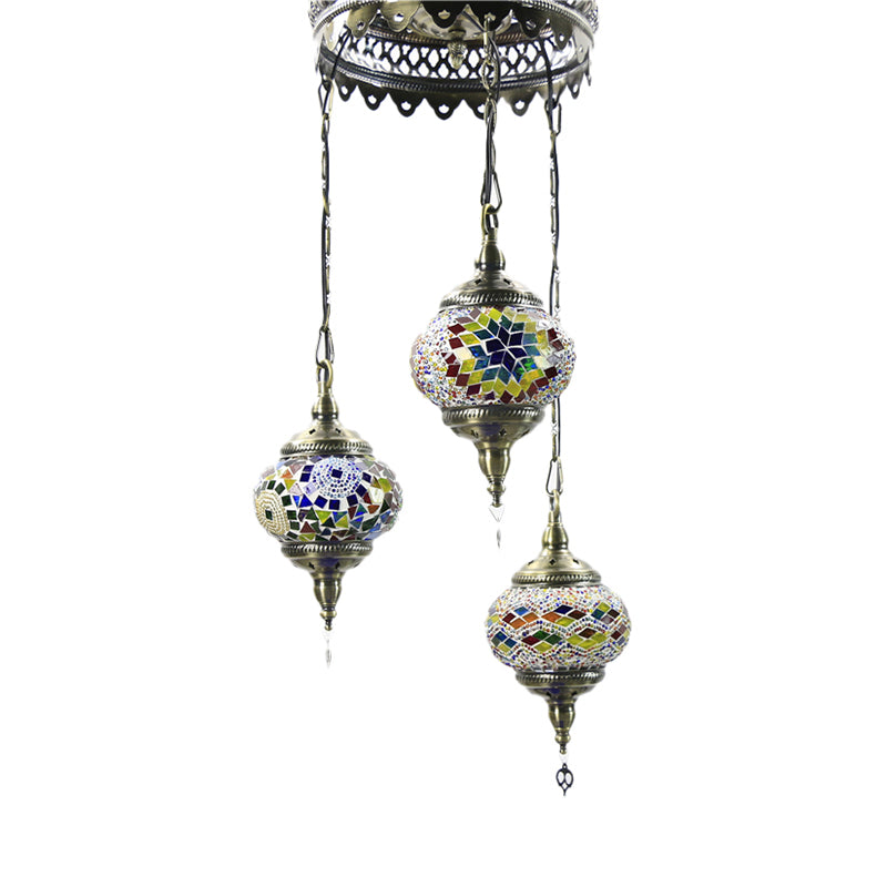3 Bulbs Sphere Ceiling Chandelier Tradition Pink/Red-Blue-Coffee Glass Suspended Lighting Fixture Clearhalo 'Ceiling Lights' 'Chandeliers' 'Glass shade' 'Glass' Lighting' 247980