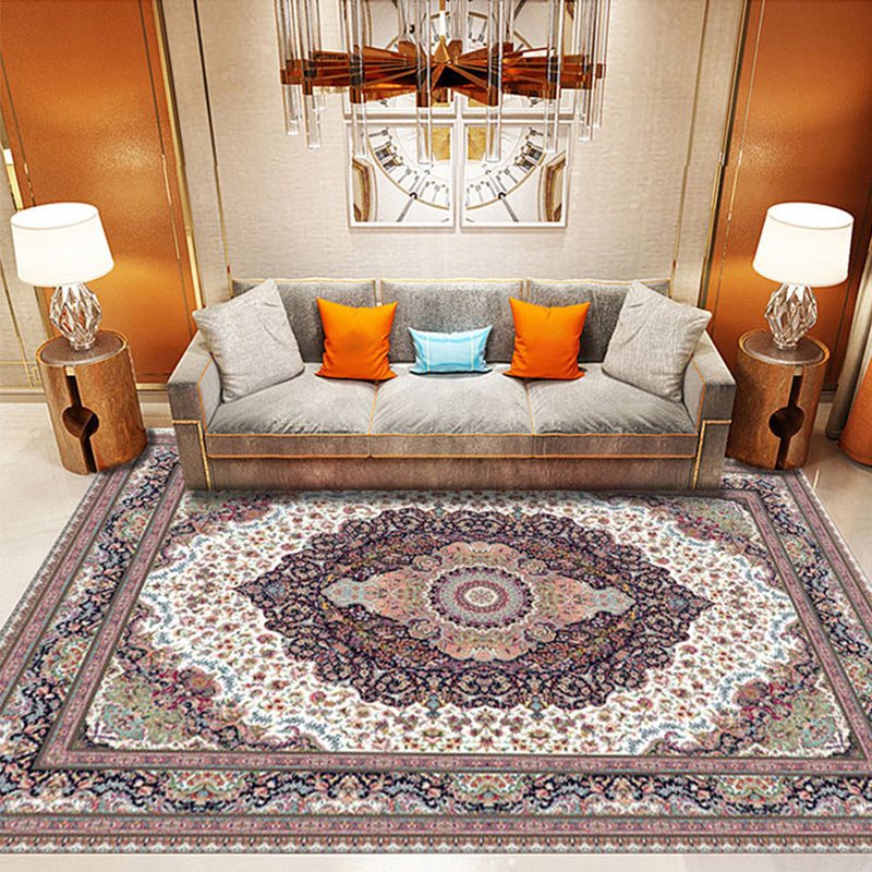 Multi Color Oriental Rug Cotton Blend Floral Printed Area Carpet Non-Slip Backing Pet Friendly Indoor Rug for Living Room Brown Clearhalo 'Area Rug' 'Rugs' 'Shabby Chic' Rug' 2479806