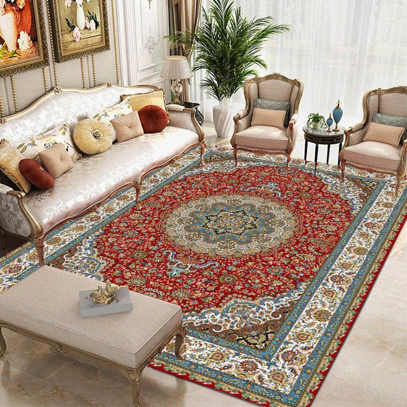 Multi Color Oriental Rug Cotton Blend Floral Printed Area Carpet Non-Slip Backing Pet Friendly Indoor Rug for Living Room Red Clearhalo 'Area Rug' 'Rugs' 'Shabby Chic' Rug' 2479807