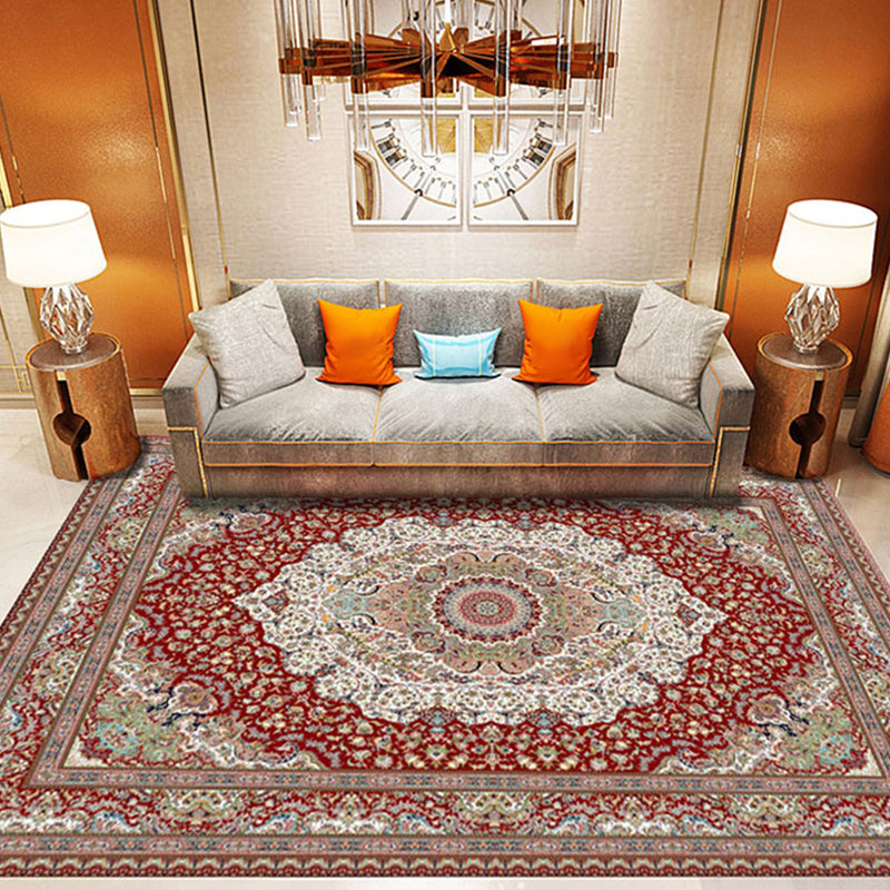 Multi Color Oriental Rug Cotton Blend Floral Printed Area Carpet Non-Slip Backing Pet Friendly Indoor Rug for Living Room Dark Red Clearhalo 'Area Rug' 'Rugs' 'Shabby Chic' Rug' 2479808